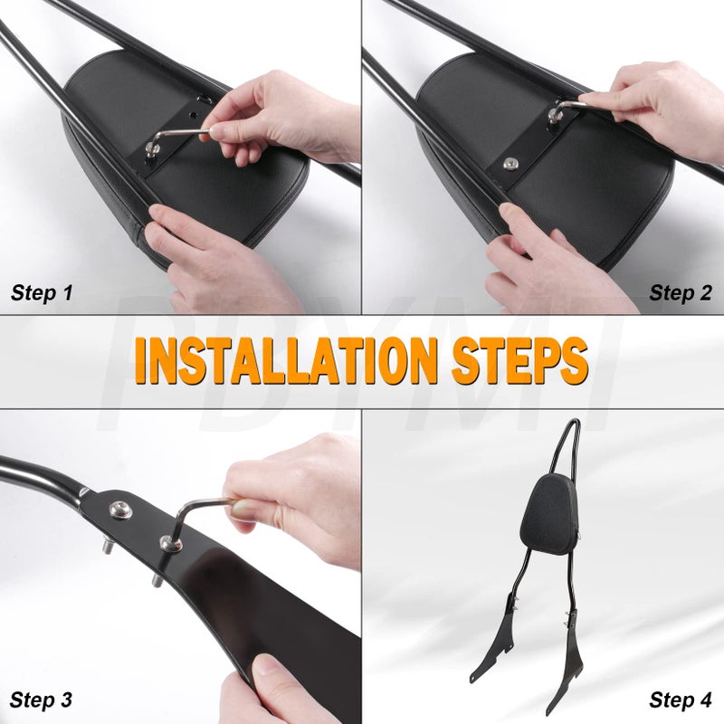 PBYMT Black Detachable Passenger Sissy Bar Backrest Pad Compatible for Harley Davidson Sportster XL1200 XL883 2004-2024 - Image 5